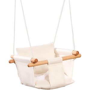 Babyschommel, babyschommel voor binnen, kinderschommel van hout, houten schommel voor kinderen, schommels voor deurkozijnen, swing, peuterschommel vanaf 1 jaar voor kinderkamer (beige)