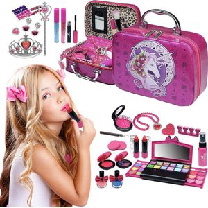Make up Koffer Meisjes - Kinder Speelkoffer met Inhoud - Make upset voor Kinderen - Donker Roze - Voor jouw Prinsesje