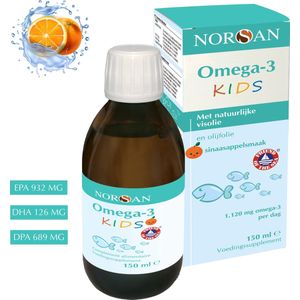 NORSAN | OMEGA-3 KIDS VISOLIE | 1120 MG | EPA 932 MG | DHA 689 MG | DPA 126 MG | VITAMINE E | PUUR EN ZUIVER | 150 ML