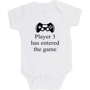 100% katoenen Romper ""Player 3 has entered the game"" Unisex Katoen Wit/zwart Maat 62/68