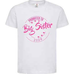 Shirt Aankondiging zwangerschap Promoted to Big Sister 2026 | korte mouw | wit/roze | maat 86/92 zwangerschap aankondiging bekendmaking Baby big sis sister Grote Zus