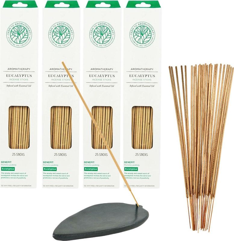Wierook Aromatherapy Eucalyptus 100 stokjes incl. Speksteen Wierookhouder