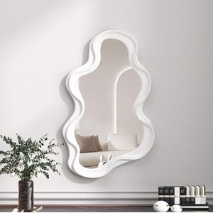 Onregelmatig frame, hangende spiegel, decoratieve spiegel, make-upspiegel, ijdelheidsspiegel voor badkamer, woonkamer, slaapkamer (wit)