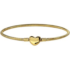 Lucardi - Dames Stalen goldplated armband slang met hart sluiting - Armband - Staal - Goudkleurig - 16 cm