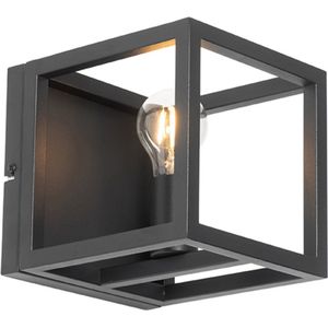 QAZQA cage - Industriele Wandlamp voor binnen - 1 lichts - D 20 cm - Zwart - Industrieel - Woonkamer | Slaapkamer | Keuken