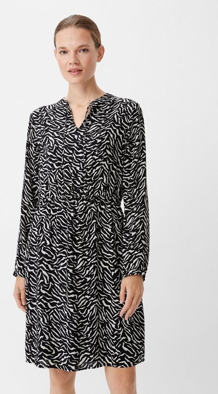 comma casual identity - Jurk - Antraciet/Wit - Dierenprint - Knielengte