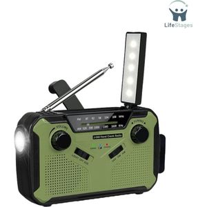 LifeStages - Noodradio Opwindbaar en Batterij - Noodradio Solar Opwindbaar - FM/AM Zwengelradio - Draagbare Oplaadbare Radio met 3000 mAh Batterij - Noodradio met SOS Sirene/Flitslicht