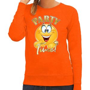 Bellatio Decorations Verkleed sweater dames - party time emoji - oranje - Koningsdag M