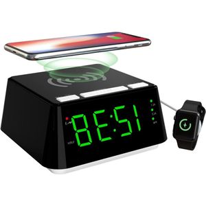 Wekker met draadloos opladen dubbel alarm snooze helderheidsdimmer USB-oplaadpoort groot LED-display nachtlampje display voor binnentemperatuur en -vochtigheid CKS801