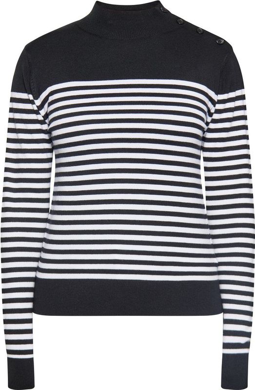 usha - Striped Pullover - Met Knopen - Rollneck - Langemouwen