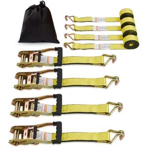 Ratelspanbanden (4-Pack), 2268 Kg Breeksterkte - 5x457 Cm Banden - Dubbele J-Haken, Voor Vracht en Tuingereedschap
