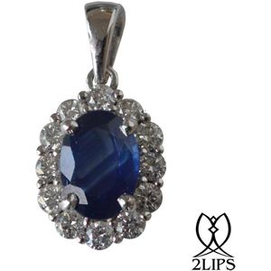 Saffier en diamanten cluster hanger 14K goud