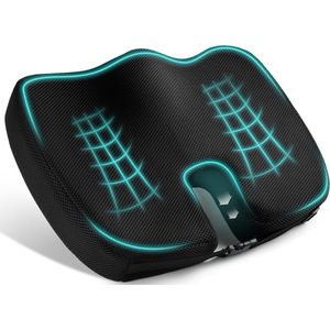 1 stuk Stuitbeenkussen van traagschuim - ergonomisch - geschikt voor het stuitje - verstelbaar en antislip - geschikt voor autostoel - wigkussen - biedt comfortabele ondersteuning - geschikt voor bureaustoel- zwart