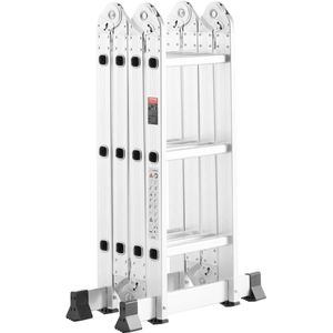 Multifunctionele Vouwladder – 7-in-1 Ladder – Vouwtrap – A-Frame Ladder – Aluminium – 150 Kg Draagvermogen – Antislipvoeten - Zilver - 5 Treden