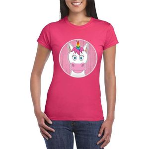 Dames t-shirt roze met vrolijke eenhoorn print - eenhoorns shirt XXL