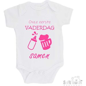 Soft Touch Romper ""Onze eerste vaderdag samen"" Meisjes Katoen Wit/roze Maat 56/62