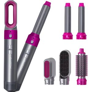 Modito airstyler - Krultang - 5in1 multistyler - Föhnborstel - Hairwrap - Heteluchtborstel - Kort & lang haar - 2024 editie - Grijs/roze