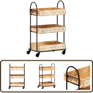 vidaXL Keukentrolley - 3-laags - Massief Mangohout Keuken Trolley - Mangohout - Vintage - Retro - Servieskast
