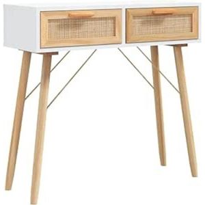 Bijzettafel - Wandtafel - Kastje - 80x30x75 cm - Bewerkt Hout - Wit