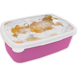 Broodtrommel Roze - Lunchbox - Brooddoos - Rusland - Wereldkaart - Verf - 18x12x6 cm - Kinderen - Meisje