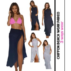 Oriwave zwarte Beachwear Pareo – Oriwave Chiffon Beachwear Sarong– 3 manieren om te dragen - Chiffon zwarte Strandpareo – 3 manieren om te dragen Chiffon Wikkelrok voor Dames – Lichtgewicht Sarong voor Zomer & Vakantie - Kleur Zwart