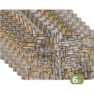 Placemats - Kunst - Schilderij - Goud - Zilver - Mondriaan - Placemat - Onderlegger - Onderleggers placemats - 45x30 cm - Kunststof placemat
