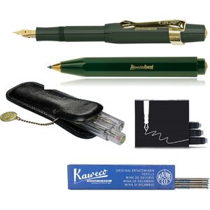 Kaweco - Cadeau - pennenset- (6delig) - Etui - Vulpen Medium met Clip - Balpen - Groen - Inktpatronen - Balpenvullingen