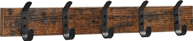 ACAZA Wandkapstok met 5 Haken - Compacte Muurkapstok - Industriële stijl - Kapstok - Vintage Bruin / Zwart