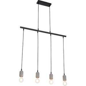 QAZQA pedra - Industriele Hanglamp eettafel - 4 lichts - L 80 cm - Zwart - Industrieel - Woonkamer | Slaapkamer | Keuken