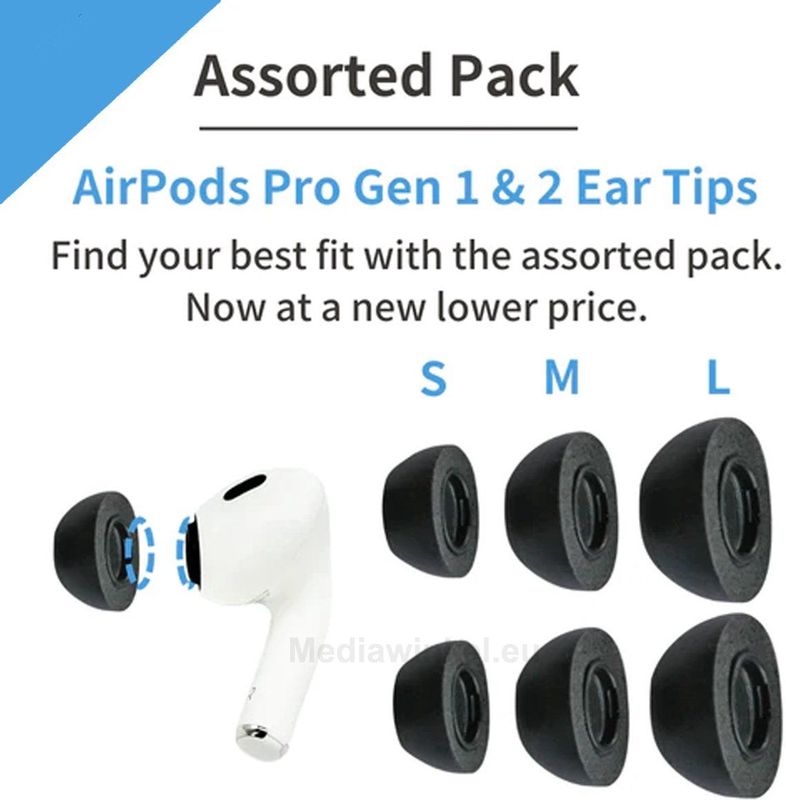 COMPLY - V2 - Oortelefoon Tips - Zwart - 3 Paar - Geschikt voor Airpods Pro 1 & 2