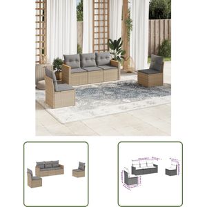 The Living Store 5-delige Loungeset met kussens poly rattan beige - Loungeset - Tuinset - Lounge Bank - Buitendecoratie - Garden Furniture