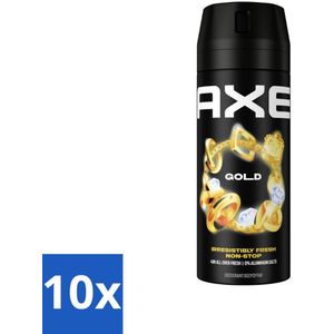 10 x Axe Deodorant Bodyspray Gold 150 ml - Deodorant - Bodyspray - Geur - 48 Uur Bescherming - Oud Wood