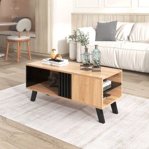 Stijlvol en elegant: salontafel van 100 x 60 x 53 cm in gekleurd hout en zwart design, woonkamertafel met lade bijzettafel, veelzijdige opbergruimte en unieke uitstraling