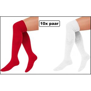 10x Paar Lange sokken rood en wit gebreid mt.41-47 -Red and White - Tiroler heren dames kniekousen kousen voetbalsokken festival Oktoberfest voetbal