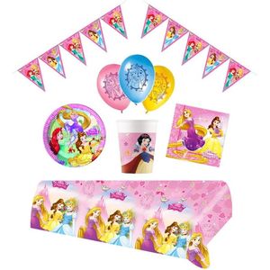 Disney Princess - Feestpakket - Feestartikelen - Kinderfeest - 8 Kinderen - Tafelkleed - Bekers - Servetten - Bordjes - ballonnen - Slingers - letterbanner