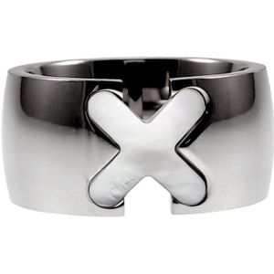 Brede Ring Dames - Roestvrij Staal - Ring met Parelmoer - X-Design