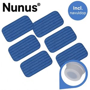 Nunu's® | 6x Uitwasbare Vervangingsdoek | Incl. siliconen navuldop | Compatible met Swiffer Wetjet | Microvezeldoek | Mop cover | Reinigingspad Herbruikbaar | Navulling | Dweilpads voor hardhout | tegels | laminaat | Vinyl | Bamboe | Stof