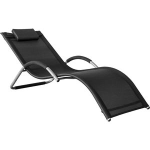 Mara Ligbed - Ligstoel met hoofdkussen - Armleuningen - Ergonomisch - Zonnebed - Zwart - 63 x 66 x 172 cm