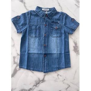 Jongens overhemd met korte mouwen ""Jeans stof"" verkrijgbaar in de maten 104/4 t/m 164/14