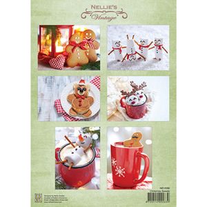 NEVI096 Nellie Snellen - A4 Decoupage knipvel Christmas Sweets - lekkernijen kerst, marshmallow, warme chocolademelk, koekemannetje