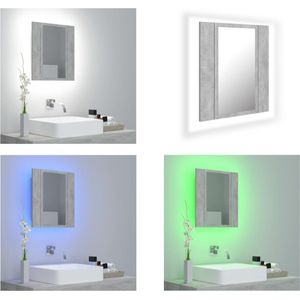 vidaXL Badkamerkast met spiegel en LED 40x12x45 cm acryl betongrijs - LED-spiegelkast - LED-spiegelkasten - Kast - Kasten