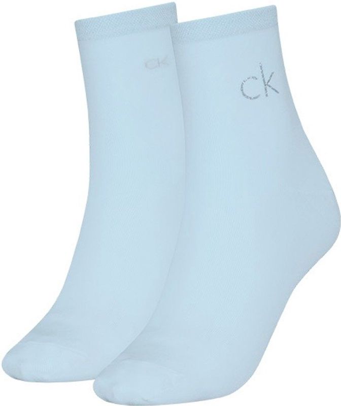 Calvin Klein - Huissokken - Blauw - 2-pack - Halfhoge Sokken met Shiny Logo