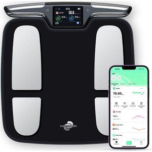 CoreComfort® BodySync Weegschaal Personenweegschaal - Groot Display - Slimme Weegschaal 30x Lichaamsanalyse - USB Oplaadbaar - Baby wegen - Inclusief Gratis App - BMI, Vetpercentage, Spiermassa en meer
