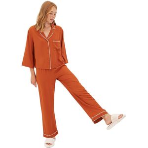 Trendyol Roze-Veelkleurige Gestreepte Viscose Geweven Pyjamaset Thmaw21Pt0292