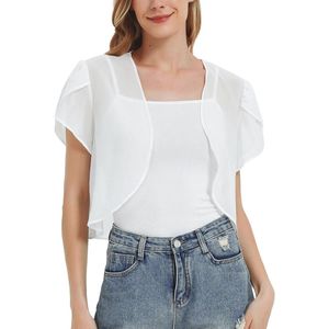 Feestelijke bolero voor dames - Korte mouwen, chiffon, transparant open gebreid vest