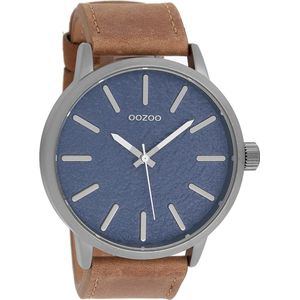 OOZOO Timepieces - Titanium horloge met bruine leren band - C9026