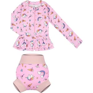 Allecto Plus - Tweedelig badpak voor baby's met UV-bescherming en lange mouwen, jongens en meisjes - Rash-Guard-set - Zwemkleding met zwemshirt en zwemluiers