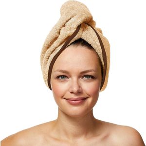 Haartulband van 100% biologisch katoen, tulband handdoek met knoop, dames en heren, zand/bruin