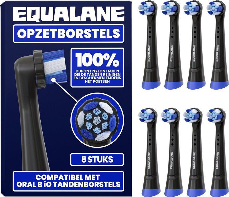 EQUALANE - Opzetborstels - Zwart - Geschikt voor Oral B iO tandenborstels - 8 Stuks
