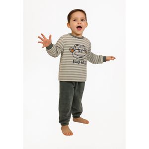 Outfitter - Jongens Pyjama - Velours - Monkey - Grijs - Maat 98
